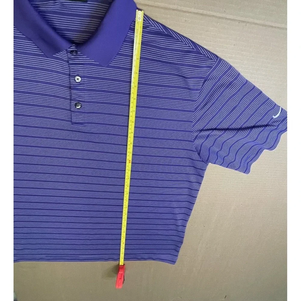 NikeGolf Men's Dri Fit Polo Size L Purple/White Stripe‎ Short Sleeve